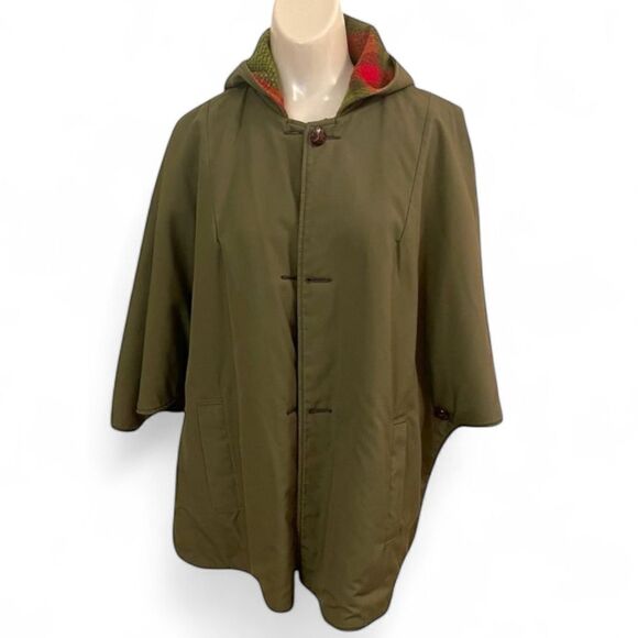 Vintage Pioneer Wear Reversible All Weather Plaid Wool Poncho with Hood - Picture 4 of 16